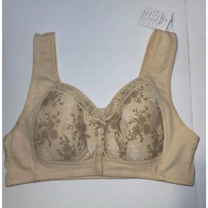 Glamorette Beige Floral Snap Button Front Closure Lingerie Wire Free Bra Size 36